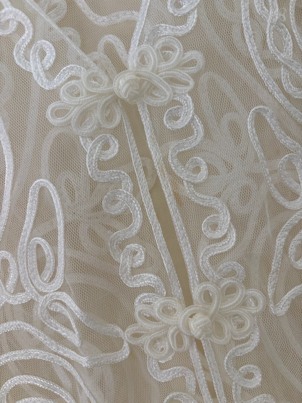 Vintage Celsa Sheer Mesh Cardigan L White Soutache Embroidered Frog Closure Y2K